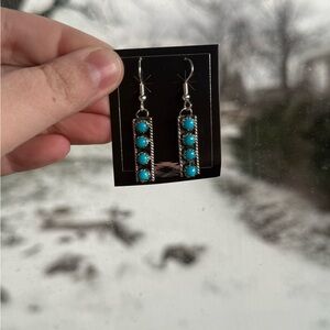 Turquoise Bar Drop Earrings with Silver Accents - Women Jewelry